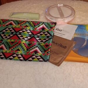 Colorful Geometric Makeup Bag and Kopari 1.7 , Eye Mask And Other Beauty Items